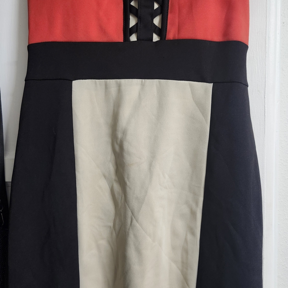 Windsor Strapless Red, Black, and Cream Dress
